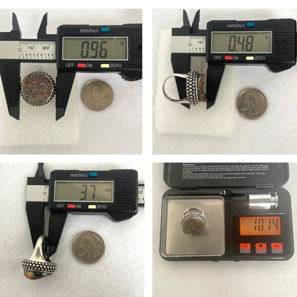 Sterling Silver 925 FD Felecia Designs Round Titanium Aura Druzy Ring Size 7 - Picture 10 of 16